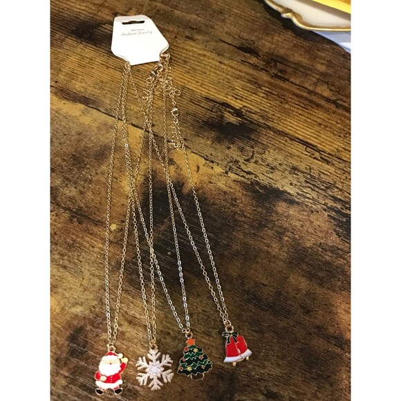 Girl's 4 Piece Christmas Necklace Set Santa Tree Snowflake Bells - Picture 2 of 2